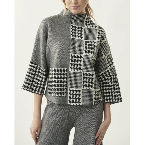 Joseph Ribkoff Sweaters - Joseph Ribkoff Houndstooth Herringbone Patchwork Knit Sweater Oversized Medium